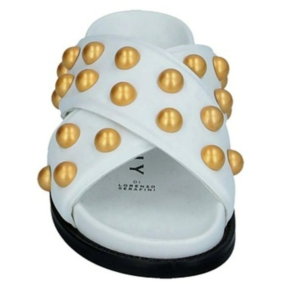 NIB PHILOSOPHY di LORENZO SERAFINI Gold Studs White Leather Sandals. 7 37 - Picture 2 of 7